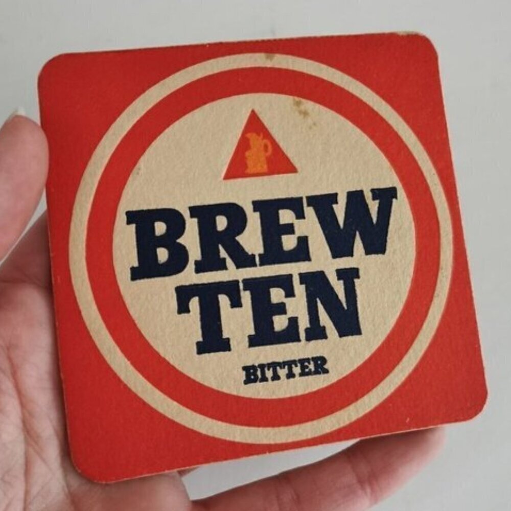 Vintage Brew Ten Bitter Coaster Best Mild Beer Mat 2-Side Barware Breweriana